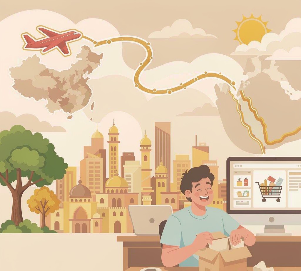 Small parcels air-shipped from China arriving at a Gulf small business owner desk