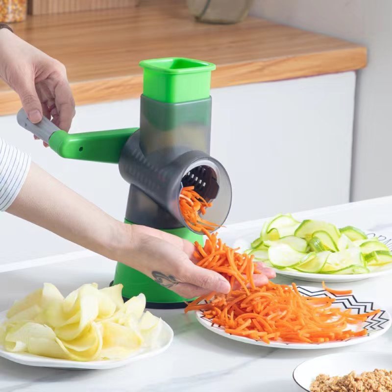 Rotary drum vegetable grater & slicer