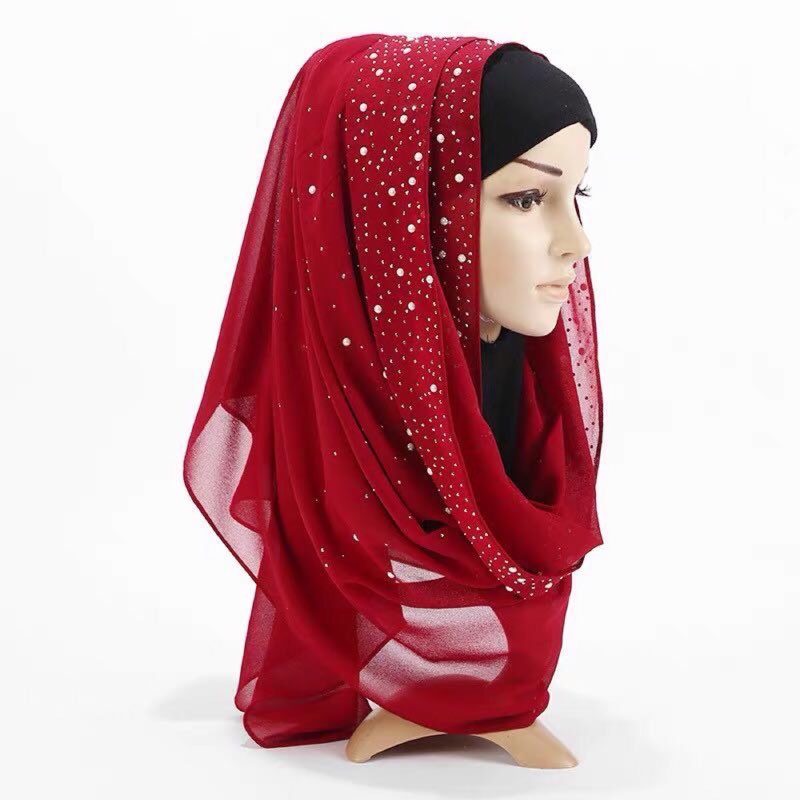 Malaysian rhinestone pearl chiffon hijab